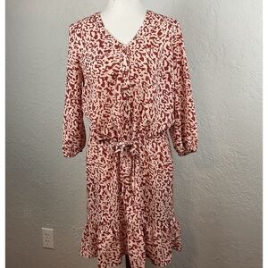 Cabi Sienna V Neck Drawstring Waist Ruffle Hem Mini Dress Sz Small